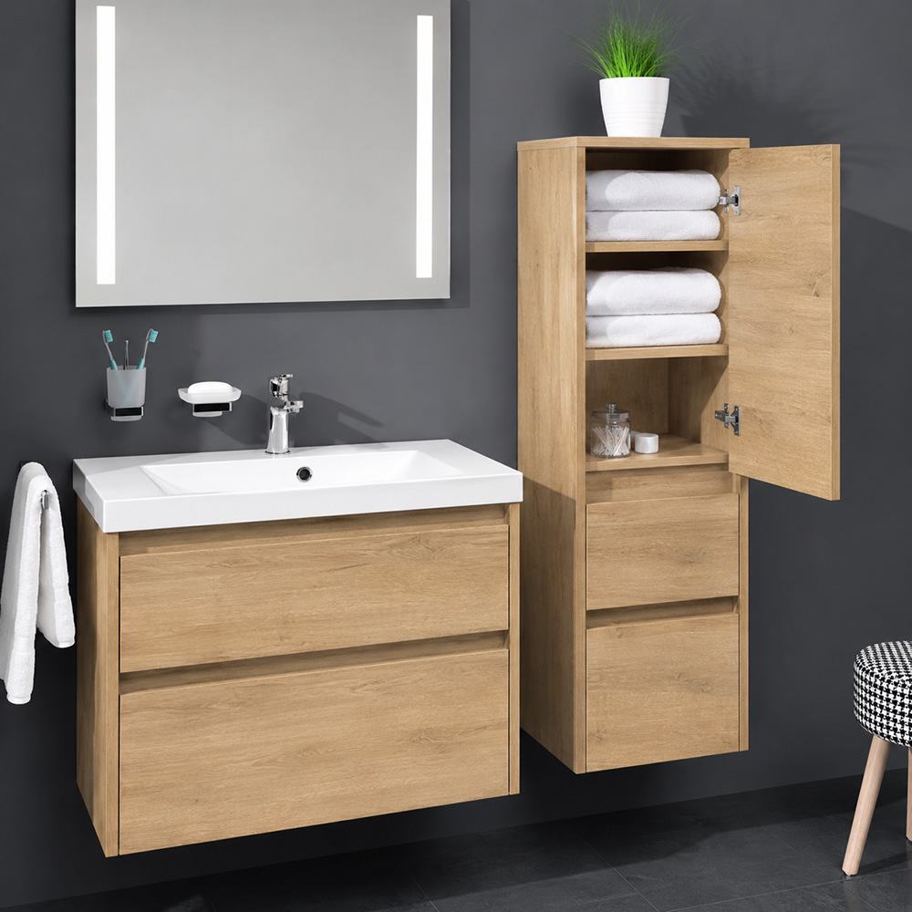 Mereo Opto koupelnová skříňka vysoká 125 cm, levé otevírání, dub Riviera (CN924LN)