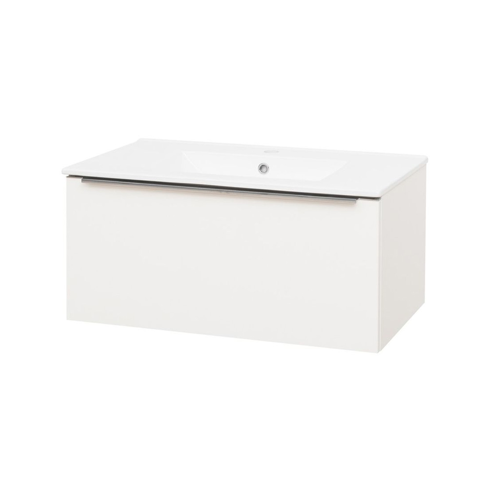Mereo Mailo, koupelnová skříňka s keramickým umyvadlem 81 cm, bílá, chrom madlo