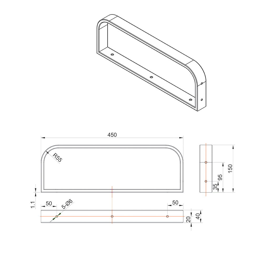 MEREO Konzole nerezová pod nábytkovou desku - oblá (CN102K)