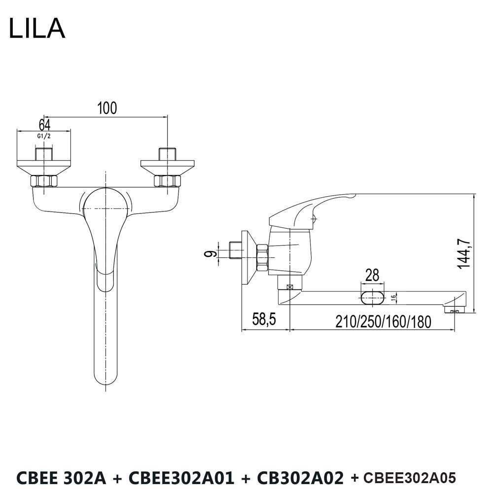 Mereo Dřezová nástěnná baterie, Lila, 100 mm, s ramínkem plochým rovným 180 mm, chrom