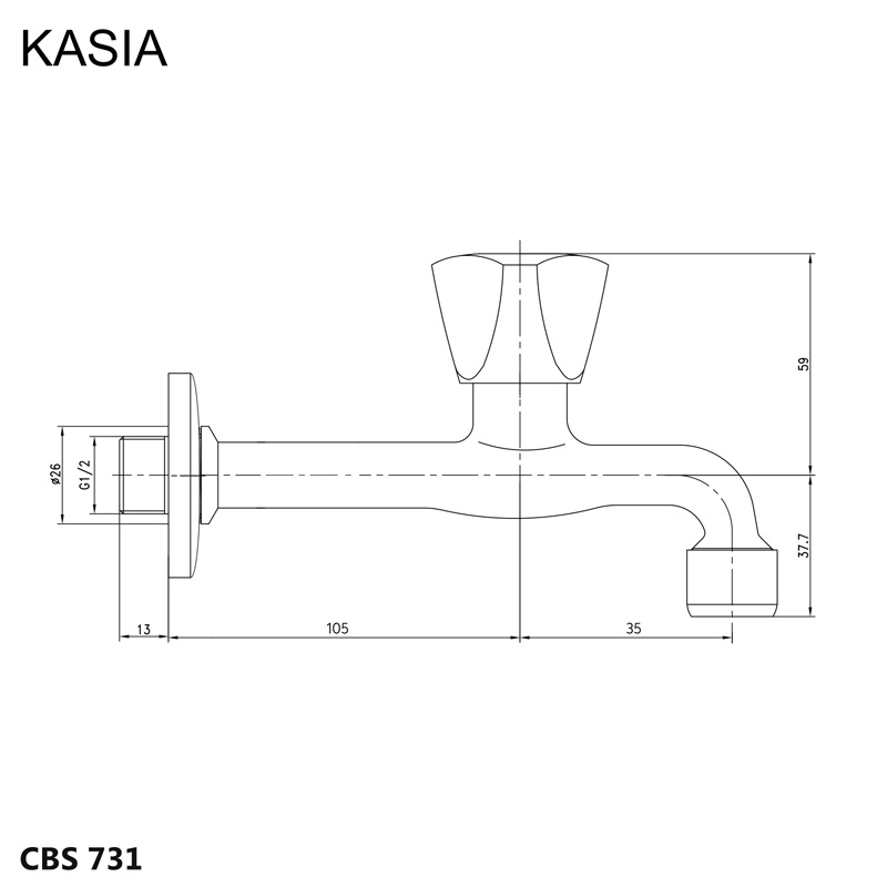 MEREO Nástěnný kohoutek, Kasia, 1/2", chrom (CBS731)
