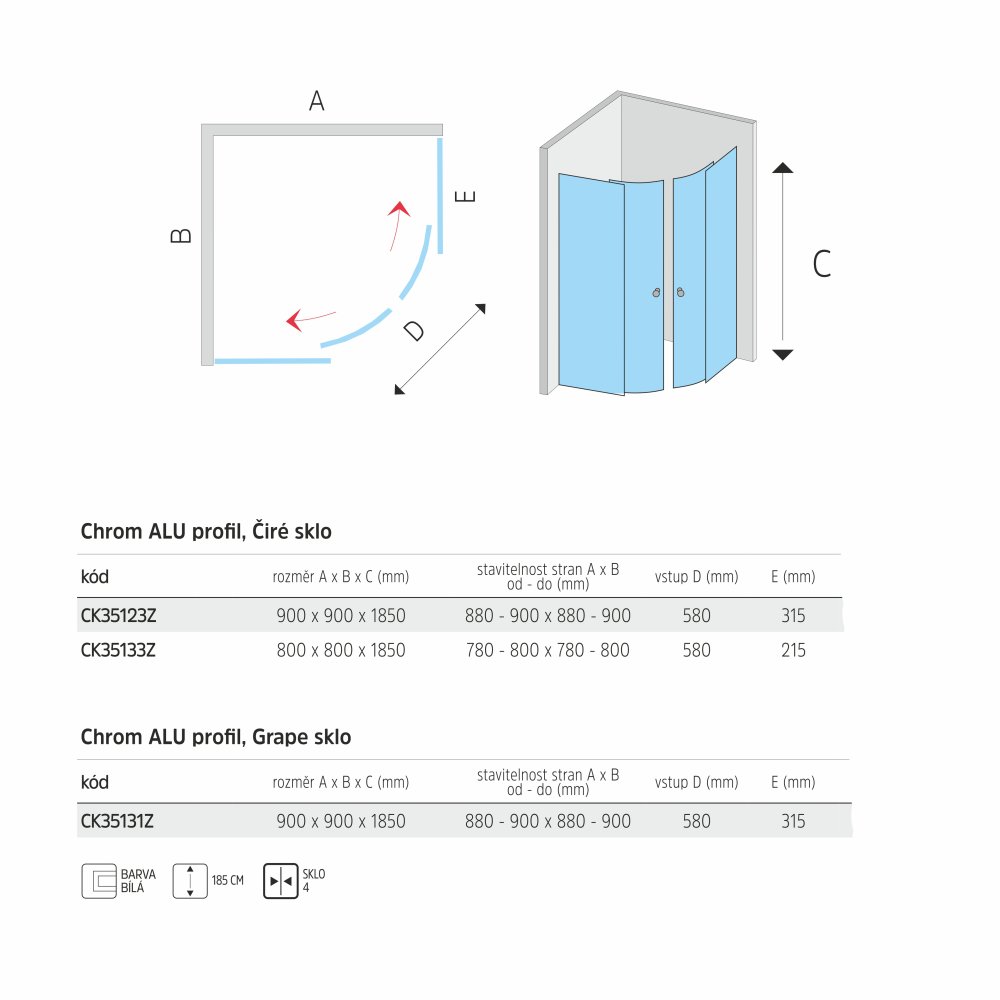 Mereo Sprchový kout, Kora Lite, čtvrtkruh, 80 cm, R550, chrom ALU, sklo Čiré