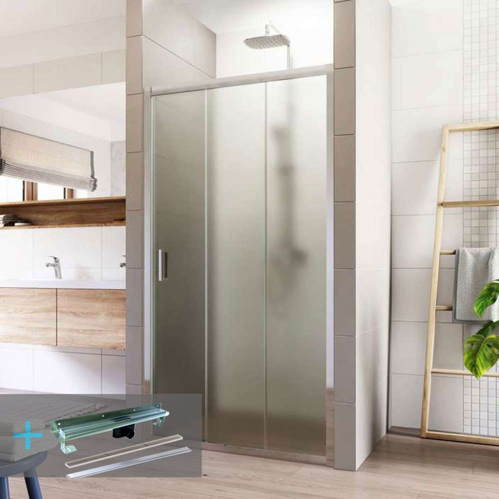 Mereo Sprchové set: LIMA, trojdílné, zasunovací, 80x190 cm, chrom ALU, sklo Point, žlab ke stěně