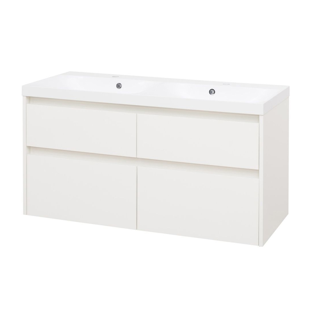 Mereo Opto, koupelnová skříňka s umyvadlem z litého mramoru 121 cm, bílá