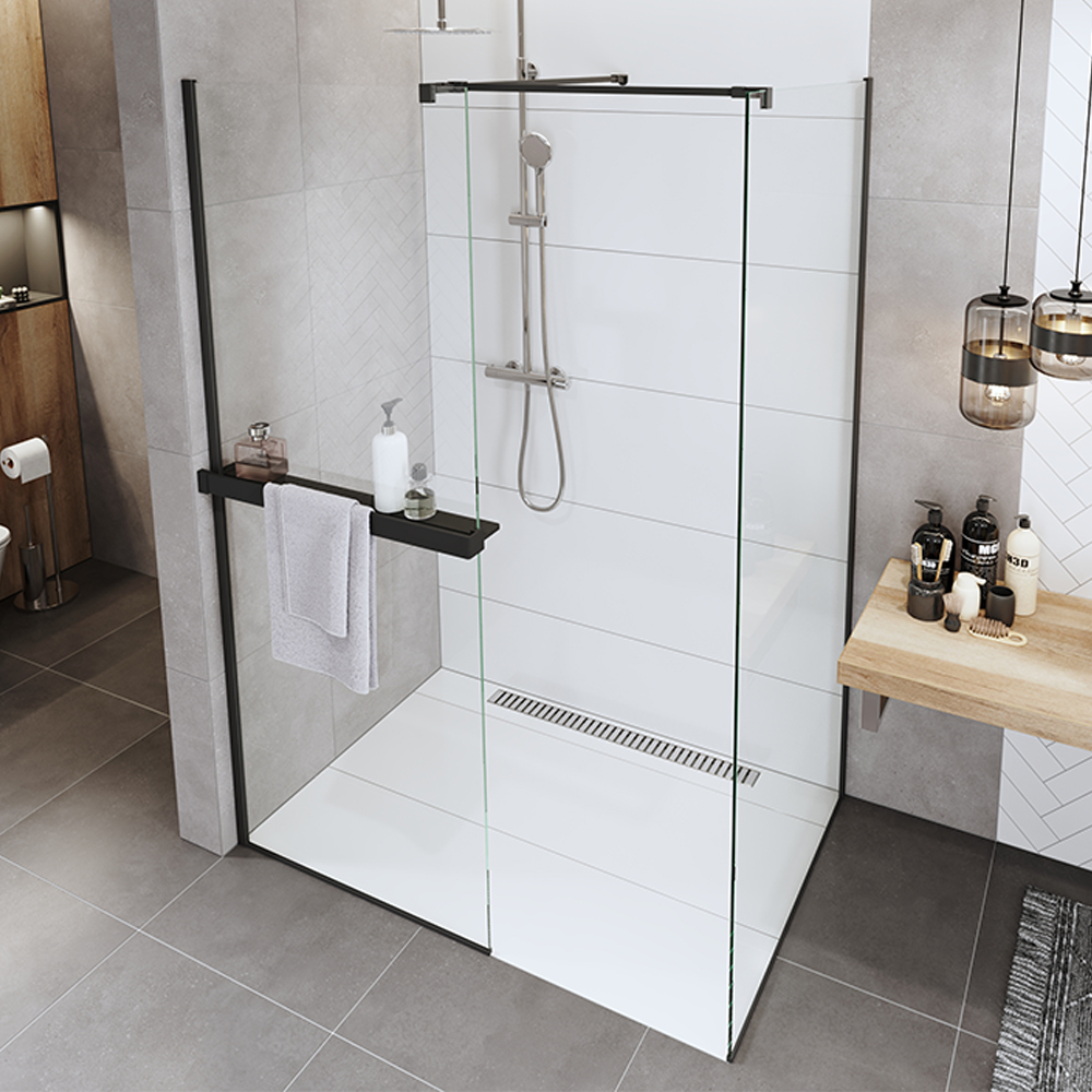 Mereo Polička k WALK IN, 120 cm, černý ALU