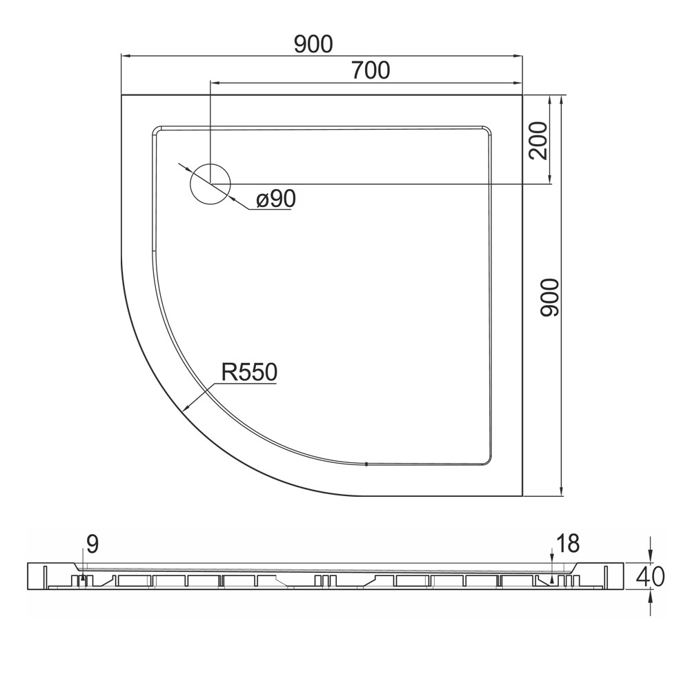Mereo Čtvrtkruhová sprchová vanička R550, 90x90x4 cm, SMC, bílá, včetně sifonu