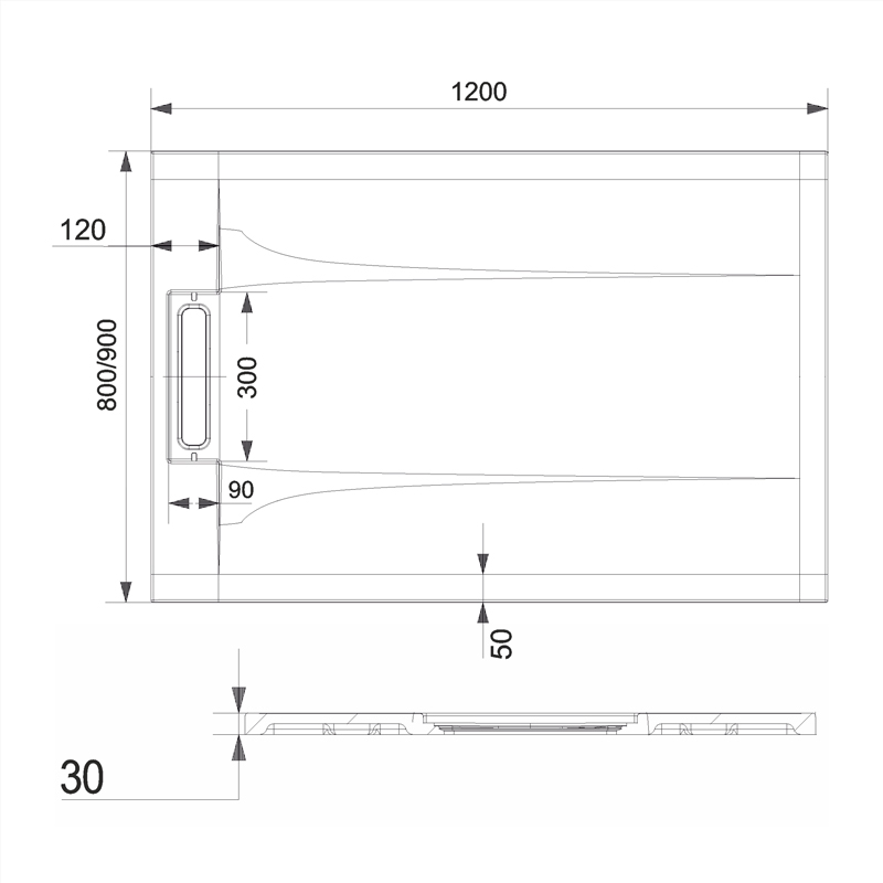 Mereo Obdélníková sprchová vanička s hranatým krytem sif.,120x90x3 cm, vč. sif., bez nožiček, litý mramor