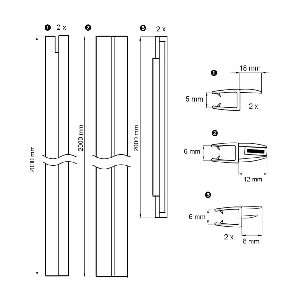 MEREO Sada těsnění -pro CK10111Zx - CK10511Zx, včetně magnetické lišty (CKND253Z)