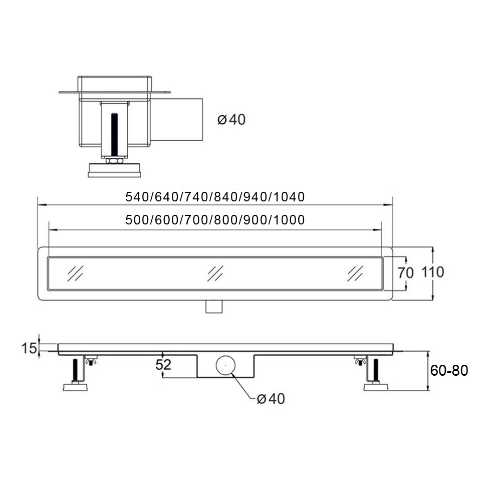 MEREO Odtokový sprchový žlab 90 cm, vč. roštu STRIP (CZ123)