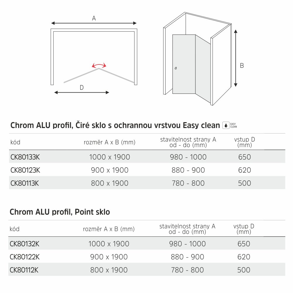 MEREO Sprchové dveře, Lima, zalamovací, 80x190 cm, chrom ALU, sklo Čiré 6 mm (CK80113K)