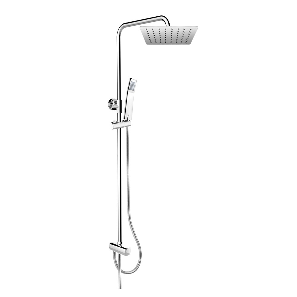 MEREO Sprchový set s tyčí, hadicí, ruční a talíř. hranatou sprchou, slim, nerez (CB95001SS2)