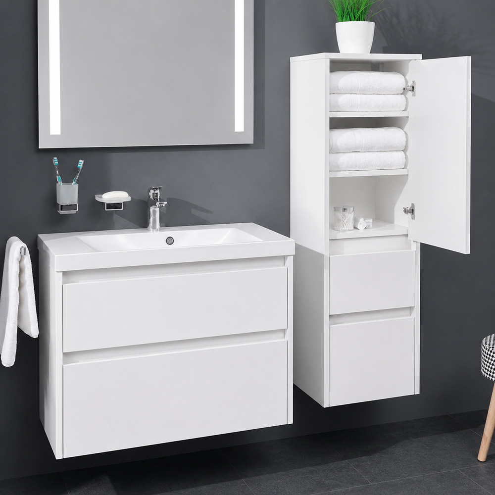 Mereo Opto koupelnová skříňka vysoká 125 cm, levé otevírání, bílá (CN914LN)
