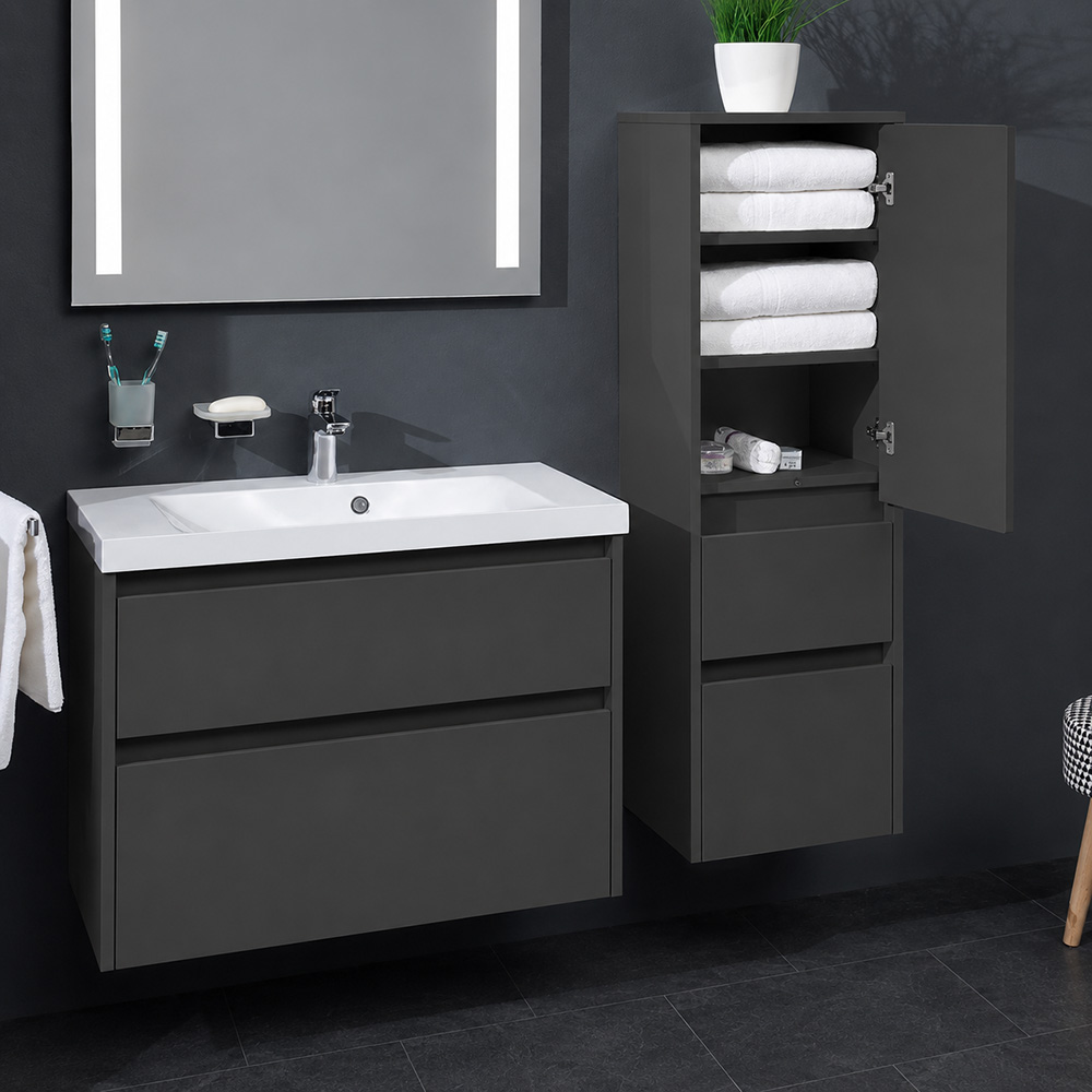 Mereo Opto koupelnová skříňka vysoká 125 cm, levé otevírání, černá (CN944LN)