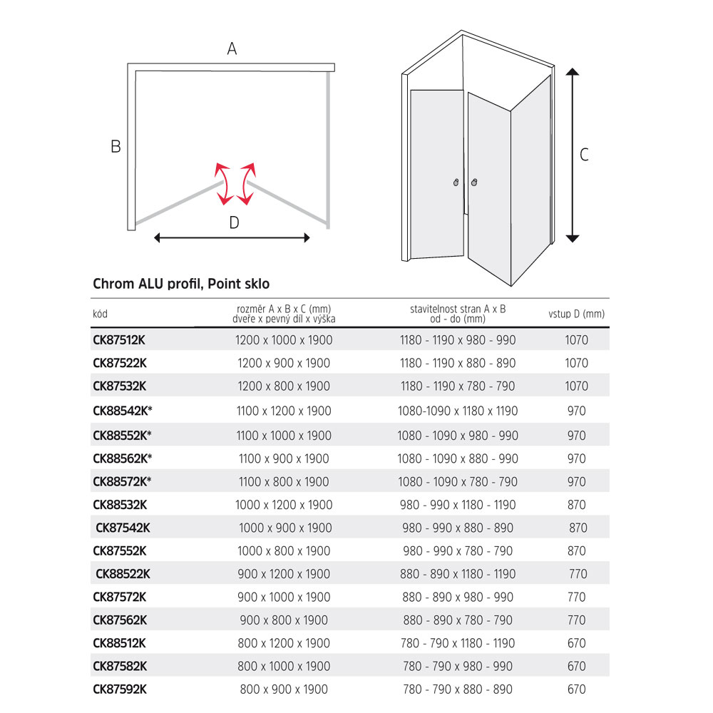 MEREO Sprchový kout, Lima, obdélník, 120x80x190 cm, chrom ALU, sklo Point (CK87532K)