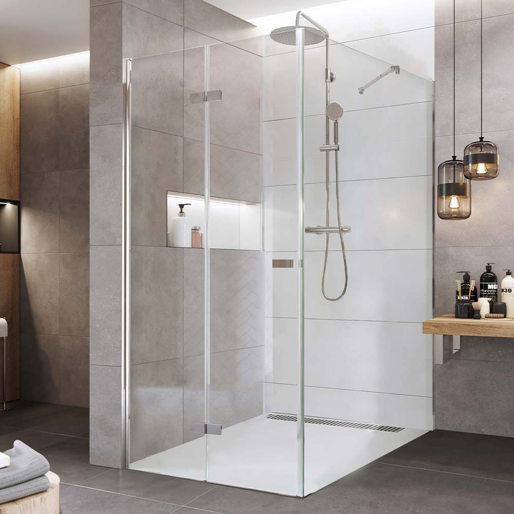 Mereo Sprchový kout, Novea, obdélník, zalamovací, 90x120 cm, chrom ALU, sklo Čiré, dveře levé a pevný díl