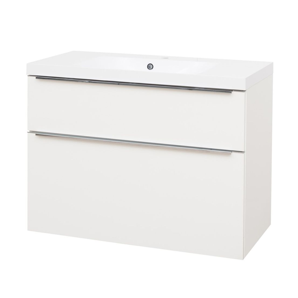 Mereo Mailo, koupelnová skříňka s umyvadlem z litého mramoru 101 cm, bílá, chrom madlo (CN512M)