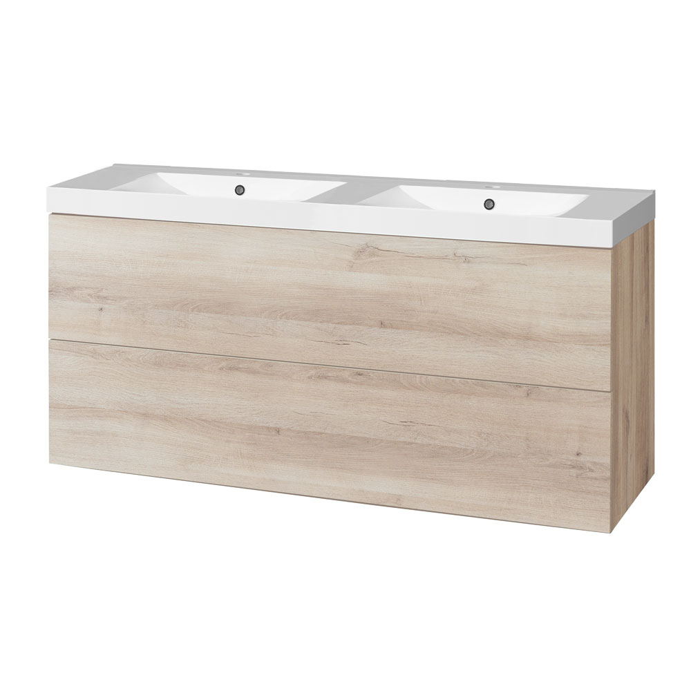 Mereo Aira, koupelnová skříňka s umyvadlem z litého mramoru 121 cm, dub Kronberg