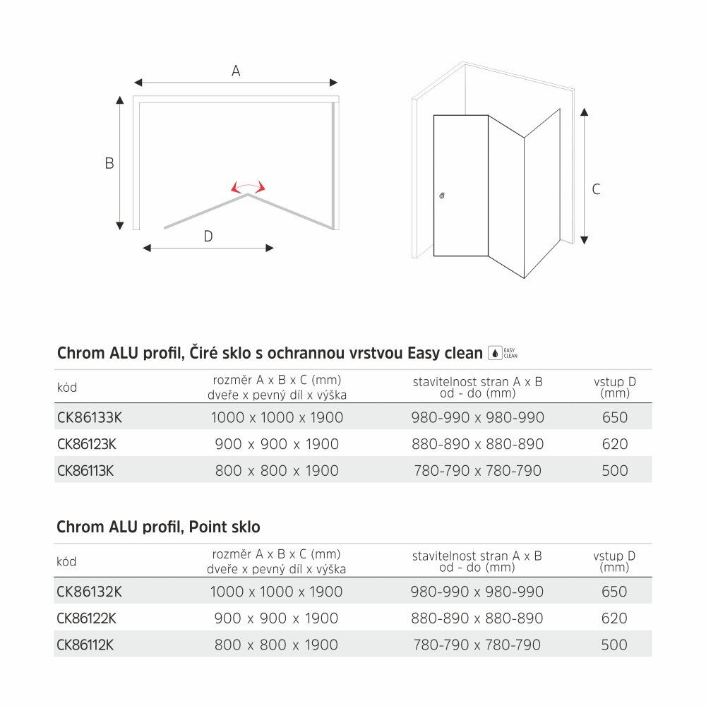 MEREO Sprchový kout, LIMA, čtverec, 80x80x190 cm, chrom ALU, sklo čiré (CK86113K)