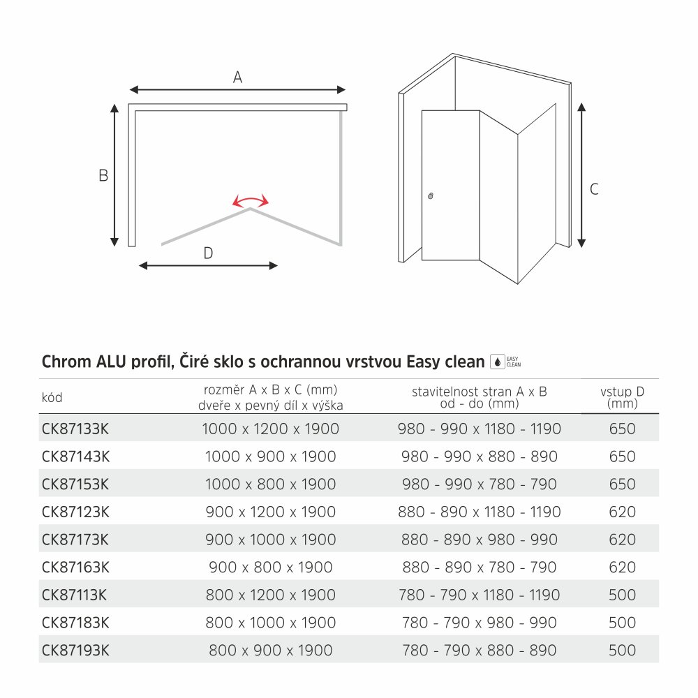 Mereo Sprchový kout, LIMA, obdélník, 100x80x190 cm, chrom ALU, sklo čiré