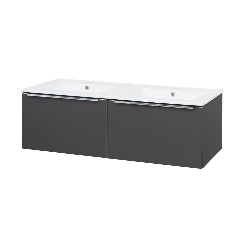 Mereo Mailo, koupelnová skříňka s keramickým umyvadlem 121 cm, antracit, chrom madlo