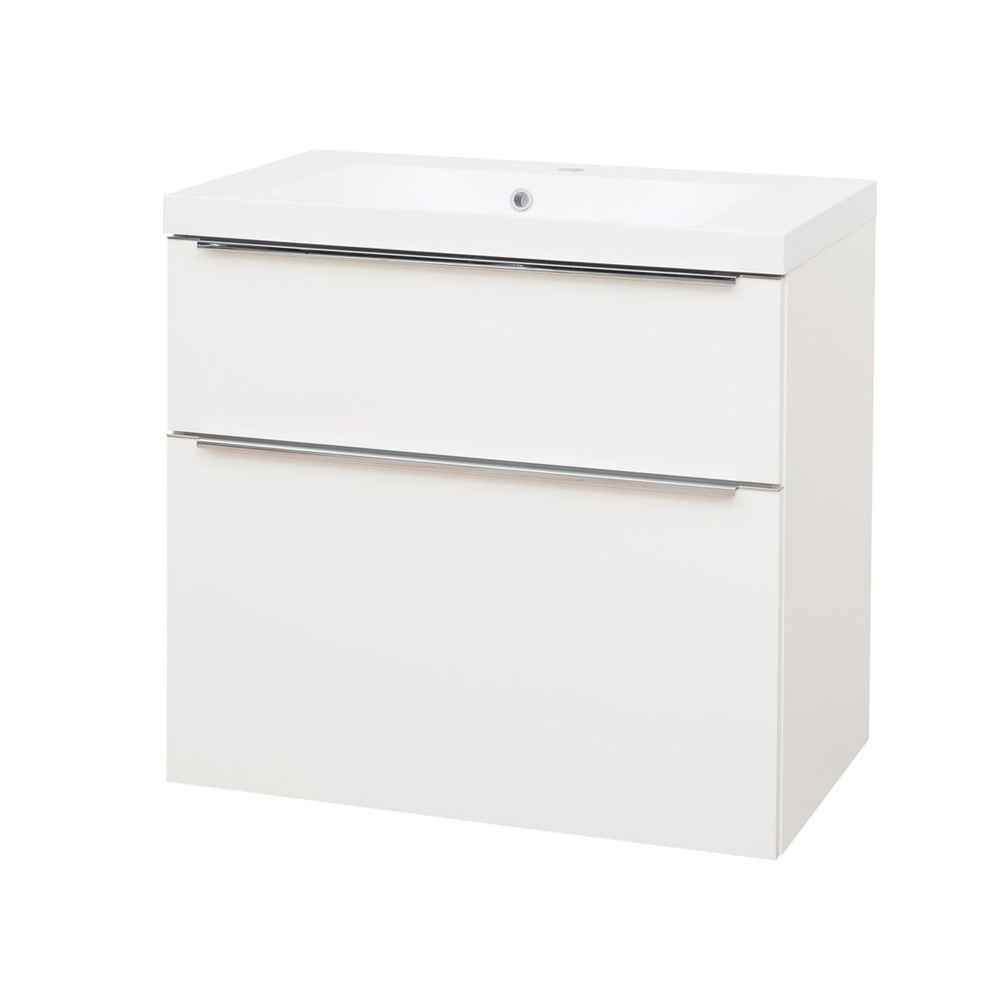 Mereo Mailo, koupelnová skříňka s umyvadlem z litého mramoru 81 cm, bílá, chrom madlo
