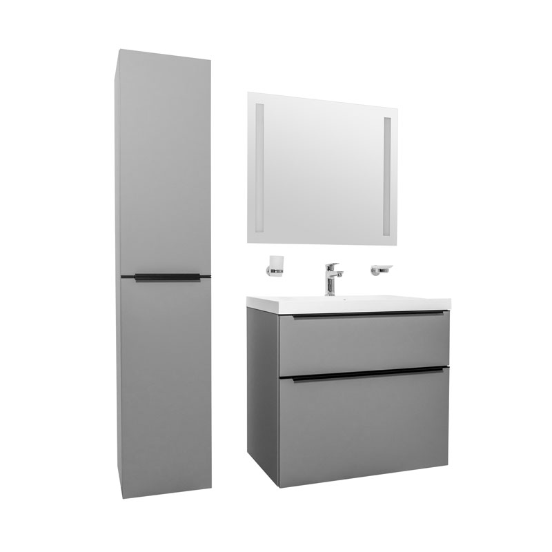 MEREO Mailo, koupelnová skříňka vysoká 170 cm, šedá mat, černé madlo (CN574LPB)