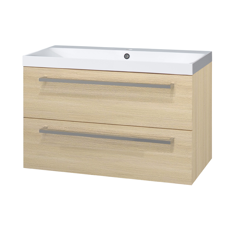 MEREO Bino, koupelnová skříňka s umyvadlem z litého mramoru 101 cm, dub Sand Barbera (CN632M)