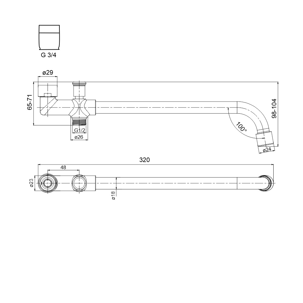 MEREO Ramínko pro bytové jádro, 3/4“ x 32 cm (CB102A)