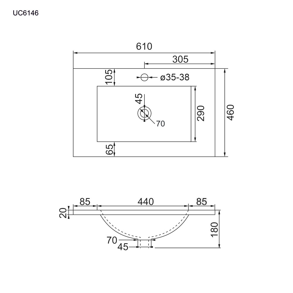 MEREO Mailo, koupelnová skříňka s keramickým umyvadlem 61 cm, bílá, mat, černé madlo (CN540B)