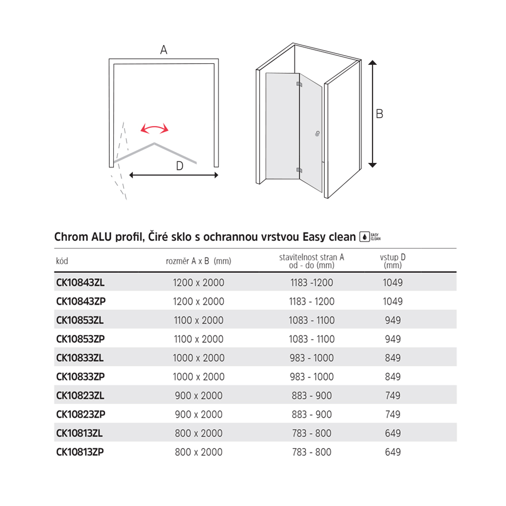MEREO Zalamovací sprchové dveře, Novea, 100x200 cm, chrom ALU, sklo Čiré, pravé provedení (CK10833ZP)