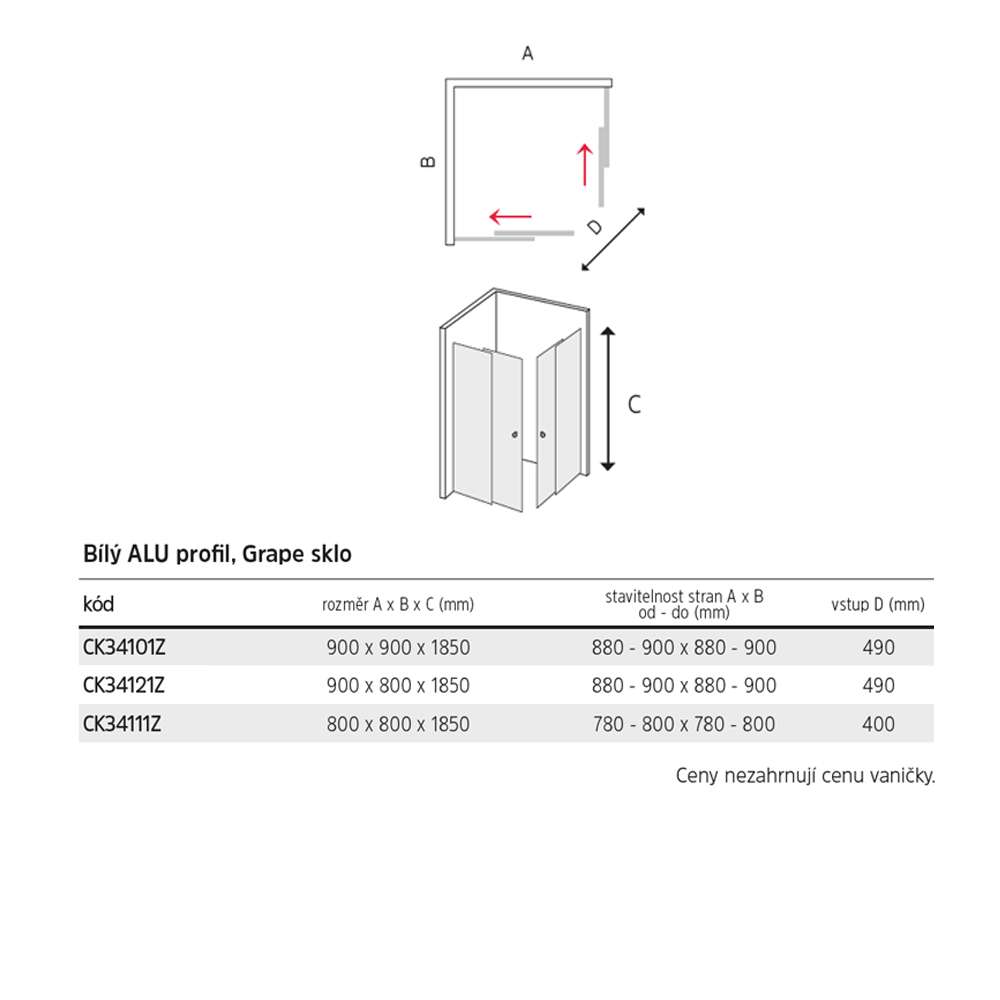 Mereo Sprchový kout, Kora, čtverec, 80 cm, bílý ALU, sklo Grape