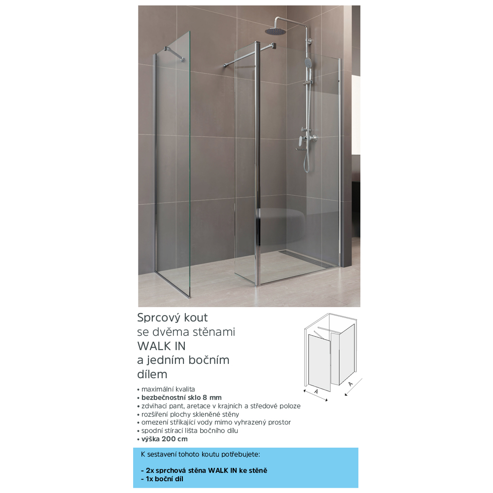 Mereo Boční díl pro WALK IN, Novea, 35 x  200 cm, chrom ALU, sklo Čiré