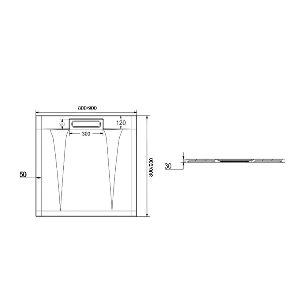 MEREO Čtvercová sprchová vanička s hranatým krytem sif., 90x90x3 cm, vč. sif., bez nožiček, litý mramor (CV35KS)