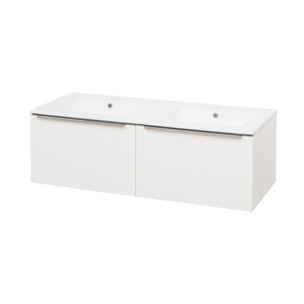 MEREO Mailo, koupelnová skříňka s keramickým umyvadlem 121 cm, bílá, chrom madlo (CN518)