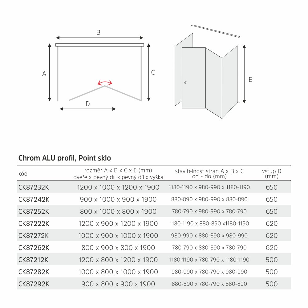 Mereo Sprchový kout, LIMA, obdélník, 90x80x90x190 cm, chrom ALU, sklo Point